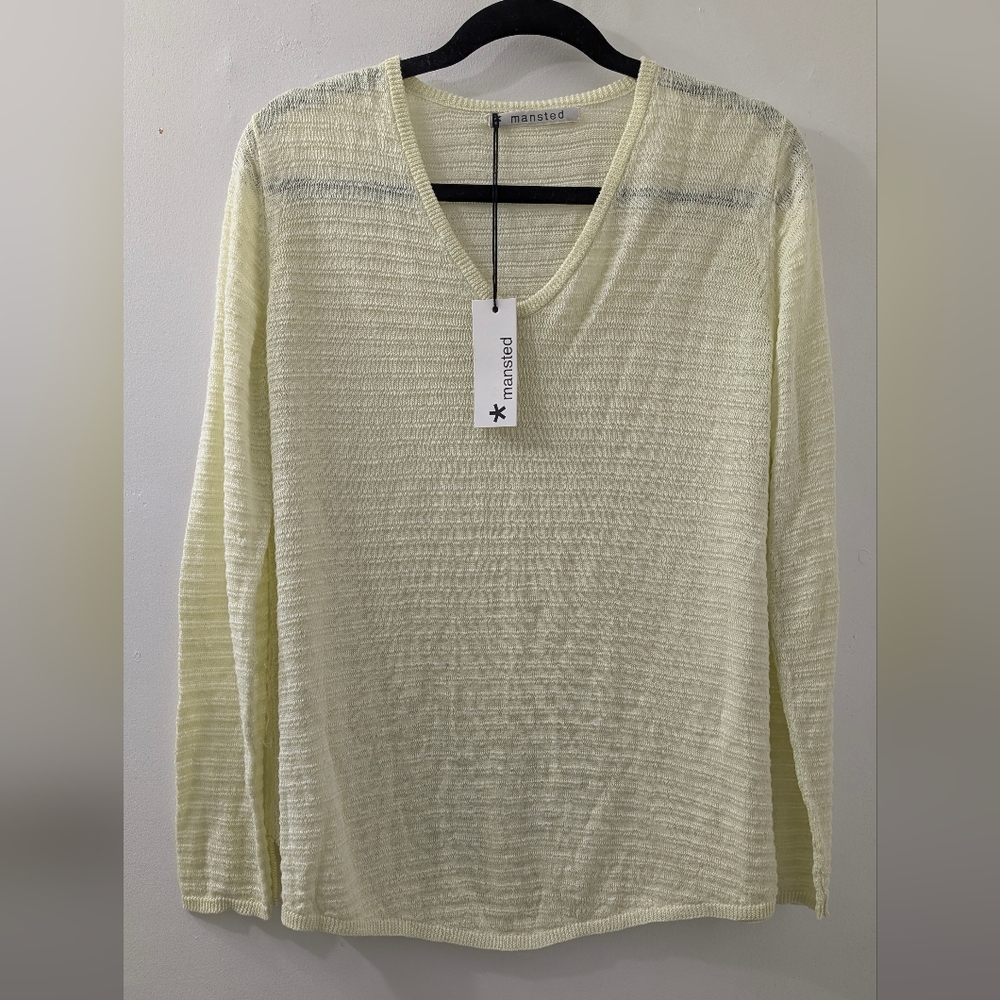 NWT Mansted Light Yellow V-Neck Knit Top 50%linen 50%hemp